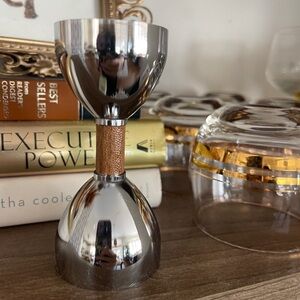 Mid Century bar Jigger stainless steal and faux leather